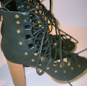 Liliana Black Lace Up Open Toe Heels